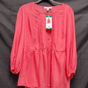 Fever Coral Blouse with Lace Detail